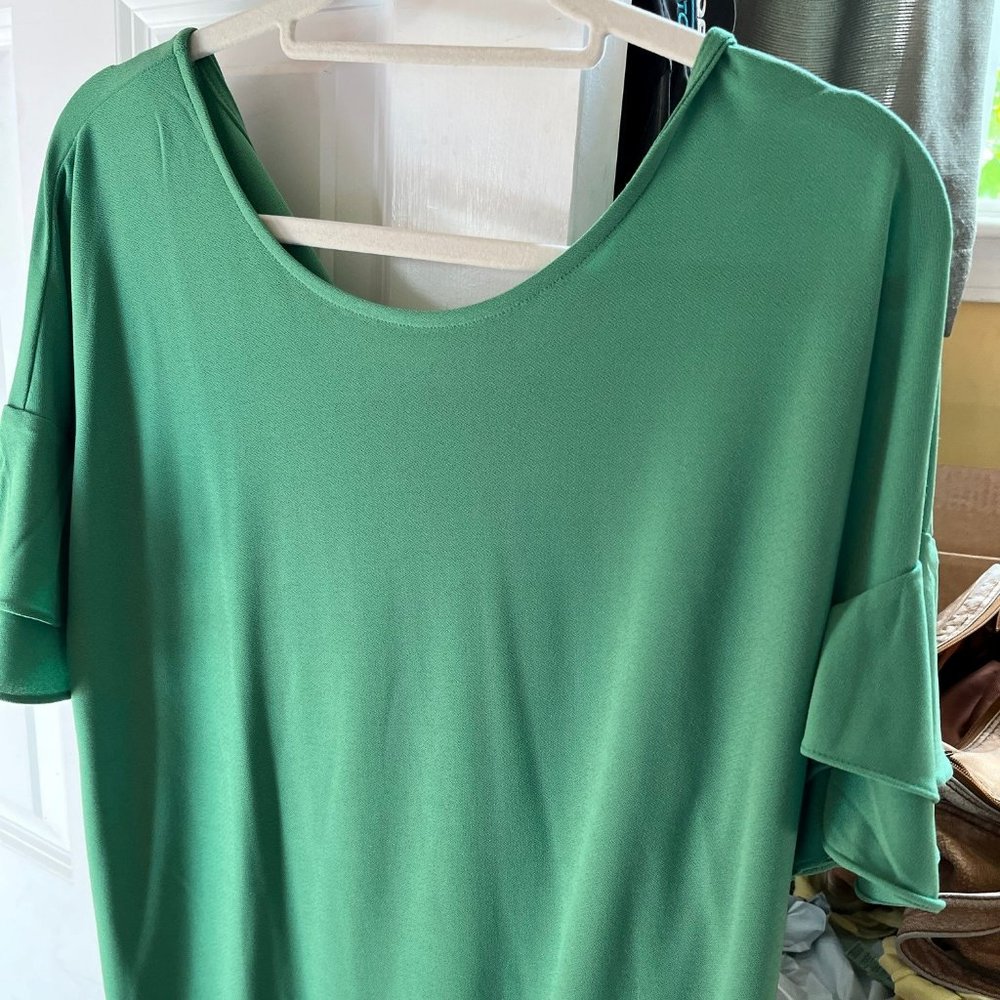 Green INC International Concepts blouse with ruffled sleeves XL NWT